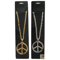 PEACE Sign Metal Necklace Chain Hippie Costume Party Pendant Chain Jewellery 70s 60s