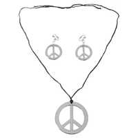 HIPPIE Necklace & Earring Set Peace Signs Party Costume Halloween 60s 70s - Silver