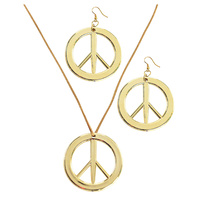 HIPPIE Necklace & Earring SET Peace Signs Party Costume Halloween 60s 70s KIT