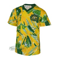 New Socceroos 1990's Kid's Retro Football Jersey Tee Shirt - Gold/Green