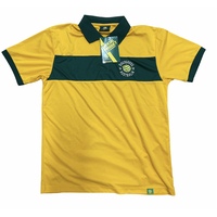 Olympic Socceroos Mens Chest Panel SS Football Polo Tee Shirt Soccer - Yellow/Green