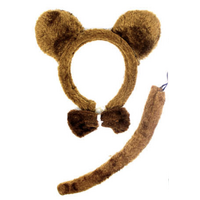 BROWN BEAR EARS HEADBAND w Bow Tail Animal Costume Halloween Party Hair Accessory
