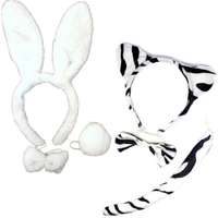 2pc Set Animal Headband w Bow Tail Rabbit + Zebra Ears Costume Halloween Party