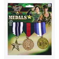3x Army Solider Medals Combat Party Costume Halloween Fancy Dress Replica
