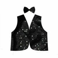 Kids Sequin Vest Bow Tie Set Costume 80s Party Dress Up Waistcoat - Black