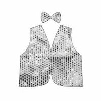 Kids Sequin Vest Bow Tie Set Costume 80s Party Dress Up Waistcoat - Silver