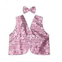 Kids Sequin Vest Bow Tie Set Costume 80s Party Dress Up Waistcoat - Light Pink