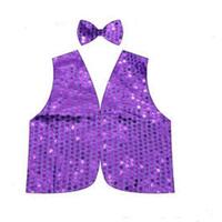 Kids Sequin Vest Bow Tie Set Costume 80s Party Dress Up Waistcoat - Purple