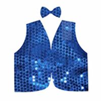 Kids Sequin Vest Bow Tie Set Costume 80s Party Dress Up Waistcoat - Blue