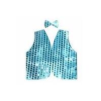 Kids Sequin Vest Bow Tie Set Costume 80s Party Dress Up Waistcoat - Sky Blue