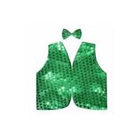 Kids Sequin Vest Bow Tie Set Costume 80s Party Dress Up Waistcoat - Green