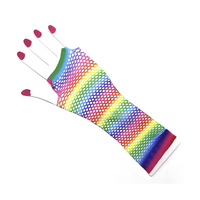 Rainbow Stripe Fishnet Fingerless Gloves 80s Costume Burlesque Mardi Gras Dance 