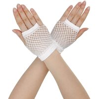 1 Pair Fishnet Gloves Fingerless Wrist Length 70s 80s Costume Party Dance -White
