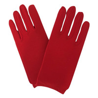 Ladies SHORT GLOVES Costume Party Wedding Bridal Fancy Dress Prom Stretchy - Red - One Size