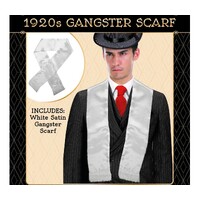 Mens Gatsby 1920s Hollywood Gangster White Scarf Silky Soft with Tassels Costume