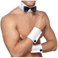 Male Stripper Set Costume Cuffs Collar & Bow Tie Waiter Fun Kit Fancy Dress