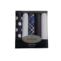 5x EXECUTIVE SEWARD Men's Handkerchiefs 100% Cotton Fine Quality GIFT BOX