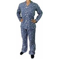 Ladies Flannelette Pyjama Set PJ Pyjamas 100% Cotton Women's Flannel - Grey Star