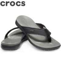 Crocs Men's Santa Cruz Canvas Flip Flops Thongs Comfortable - Black/Slate Grey 