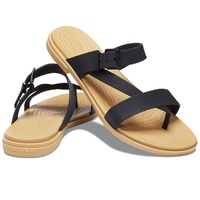 Crocs Tulum Toe Post Womens Sandals Thongs Flip Flops Flats Summer - Black/Tan