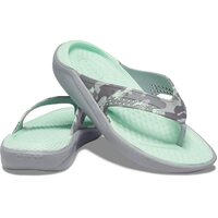 Crocs Adult LiteRide Printed Camo Flip Flops Thongs Slip On Slides - Mint/Light Grey