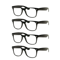 4 Pairs Classic GLASSES Clear Lens Black Frame Retro Nerd Costume Party