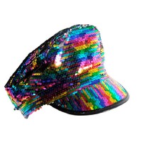 Deluxe Sequin Cap Hat Lesbian Gay Pride LGBT Mardi Gras - Reversible Rainbow/Silver