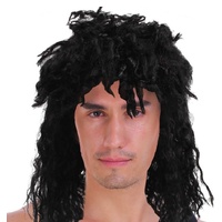Mens Rock Hip Hop Wig Punk Rockstar 80s Party Costume Dude Bogan Curly - Black