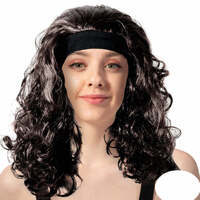 Curly 80s Wig with Headband 1980s Costume Party Hair - Black