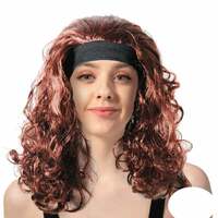 Curly 80s Wig with Headband 1980s Costume Party Hair - Brown