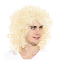 MENS LONG CURLY WIG Costume Party Fancy Long Hair Rock 70s 80s Blonde