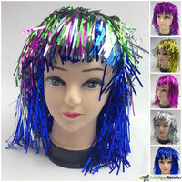 Tinsel Metallic Wig 70s 50s 20s Costume Mens Womens Unisex Disco Fancy Dress Up