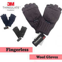 3M THINSULATE Ragg Wool Hunter Gloves Fingerless Mittens Knitted Shetland Ski