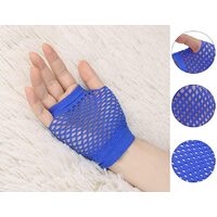 24 Pair Fishnet Gloves Fingerless Wrist Length 70s 80s Costume Party Bulk - Blue