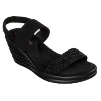 Skechers Women's Rumbler Wave Heels Summer Glam Game Shoes - Black/Black