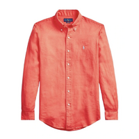 Polo Ralph Lauren Mens  Slim Fit Linen Long Sleeve Shirt - Red