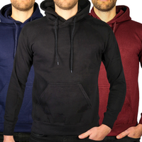 3x Adult Men's Basic Plain Hoodie Jumper Pullover Sweater Sweatshirt - 100% Cotton