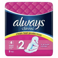 Always Classic Clean Feel Protection Pads Maxi Wings Size 2 - 1 Pack of 9