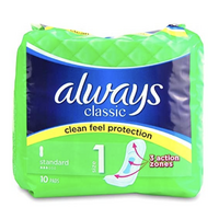 Always Pads Classic Clean Standard No Wings Size 1 - 1 Pack of 10 Pads