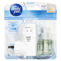 Ambi Pur Plug In Air Freshener Adjustable Diffuser + Fragrance 20ml Linen & Sky
