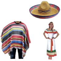 His & Hers MEXICAN COSTUME SET Poncho Mens Womens Set Spanish Party