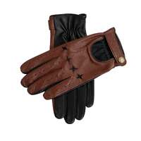 Dents Mens Suited Racer Touchscreen Leather Driving Gloves with Wristwatch Cut-out - Tan/Black