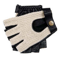 Dents Mens Suited Racer x Crochet Back Fingerless Driving Gloves - Black