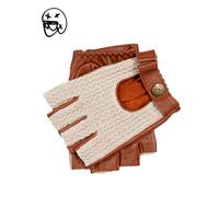 Dents Mens Suited Racer x Crochet Back Fingerless Driving Gloves - Tan