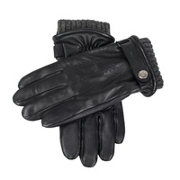 Mens Wool Blend Lined Touchscreen Leather Gloves in Black