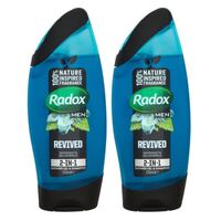2x Radox 250mL Shower Gel Feel Sporty & Shampoo 2-In-1 With Watermint & Sea Minerals