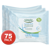 3 x Simple Clear Skin Oil Balancing Cleansing Wipes 25pk