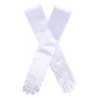 Womens Long Above Elbow Satin Gloves  - White
