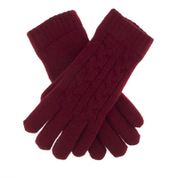 DENTS Ladies Womens Cable Knit Yarn Lined Gloves Warm - Claret - One Size