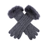 Dents Womens Cable Knit Gloves with Fur Cuffs - Charcoal - One Size